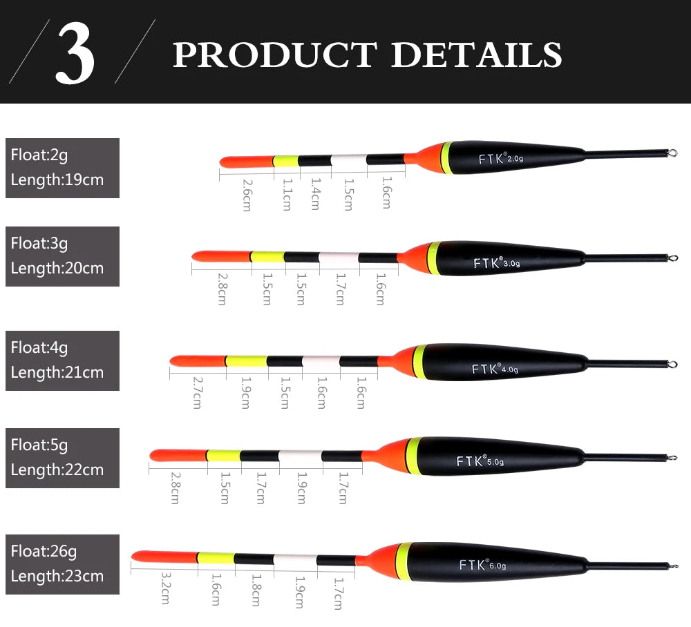 FTK Barguzinsky Fir Light On The Dark 5Pcs/Lot Fishing Float Length 19-23cm Float Weight 2g-6g For Carp Fishing Mapêche.com
