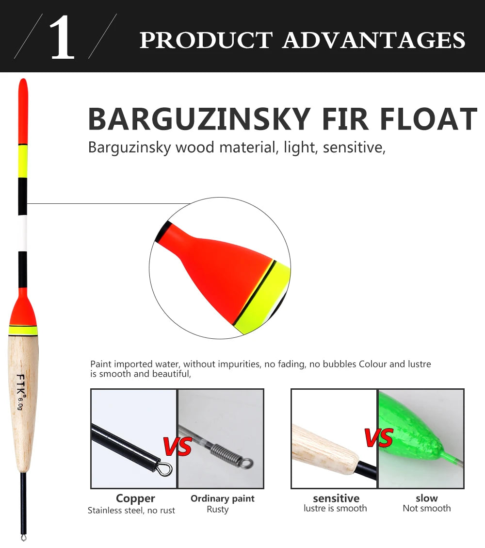 FTK Barguzinsky Fir Light On The Dark 5Pcs/Lot Fishing Float Length 19-23cm Float Weight 2g-6g For Carp Fishing Mapêche.com