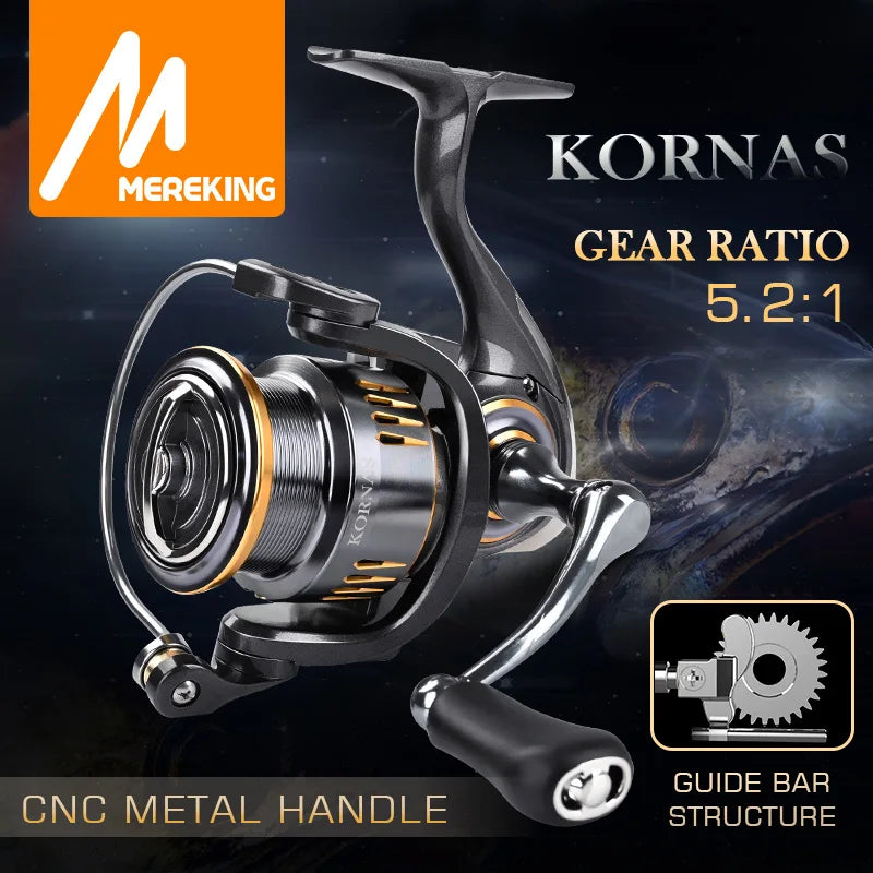 MEREKING KORNAS Series Rust Free And Smooth Bearing 5.2:1 Spinning Fishing Reel Drag 12Kg Max Power Spinning Wheel Fishing Coil Mapêche.com